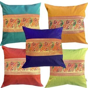 Pink parrot- Jacquard dupian silk multi colour cushion cover 16x16 inch-…